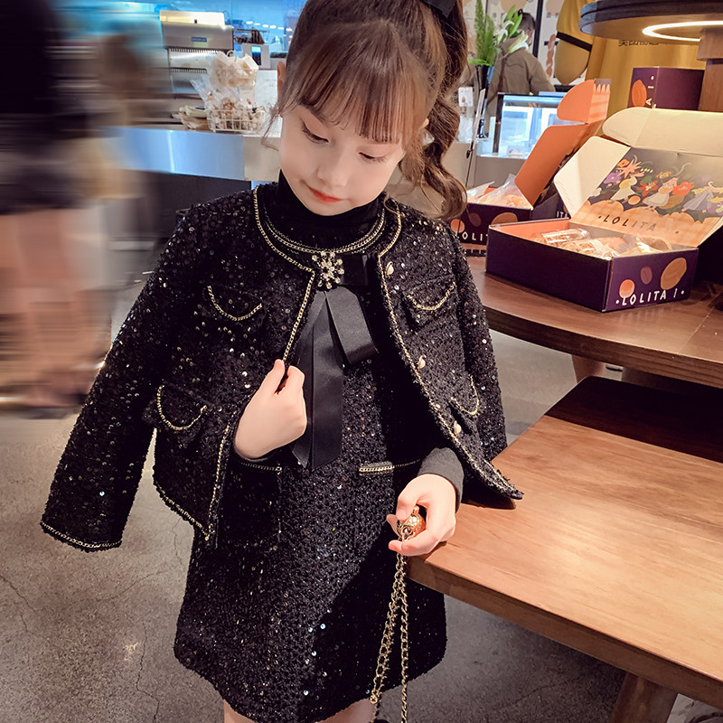 女童秋冬外套背心裙小女孩两件套图片