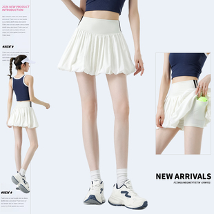 运动风花苞裙短裙女小个子高腰夏季薄款网球裙2026新款白色半身裙