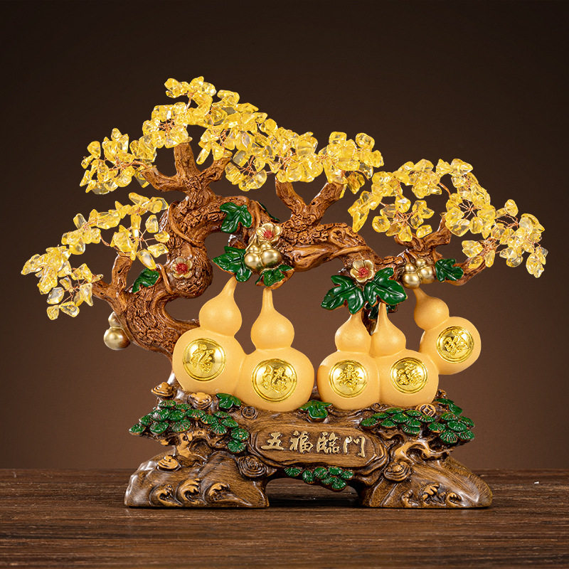 招财葫芦摆件水晶发财树新中式客厅酒柜装饰家居新房乔迁新居礼品