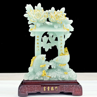 兰玉鱼跃龙门鲤鱼摆件家居客厅风水鲤鱼跳龙门年年有鱼树脂金龙鱼