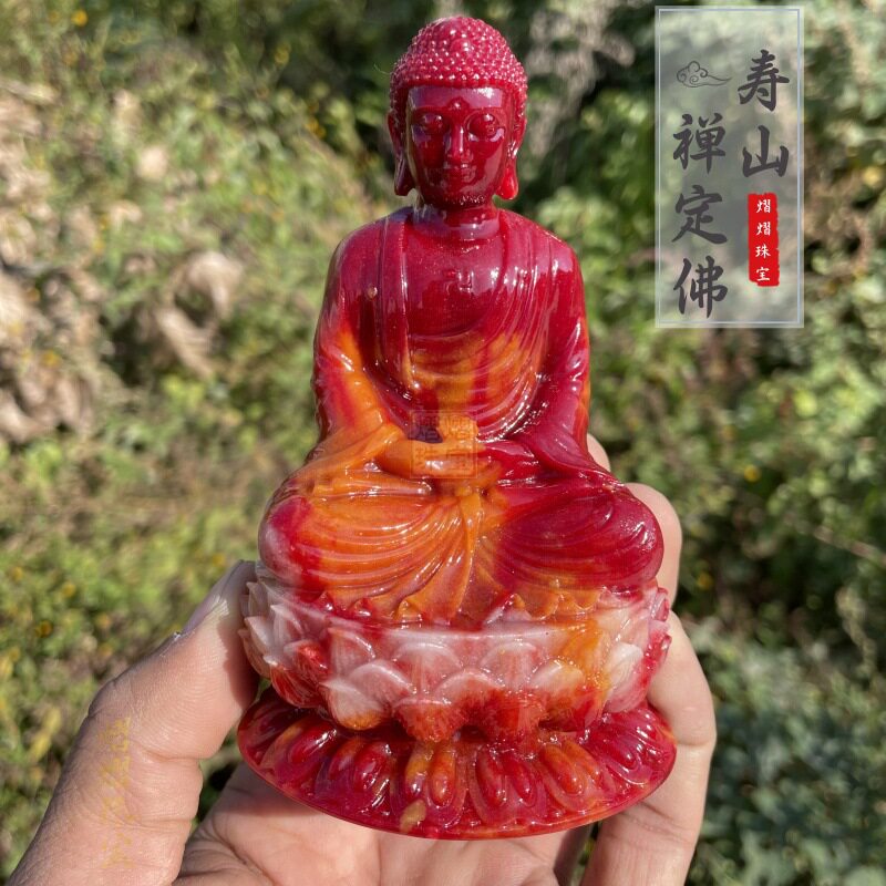 寿山石释迦摩尼佛摆件禅定印佛像大日如来芙蓉三色石雕刻工厂批发