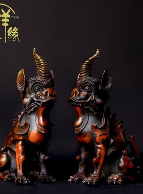 纯铜独角兽摆件室外路口墙角路冲摆放瑞兽一对客厅玄关摆设