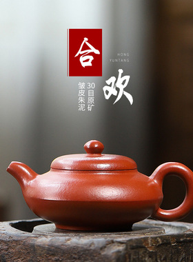 宜兴紫砂壶原矿30目皱皮朱泥大红袍合欢壶泡茶壶170c家用泡茶壶