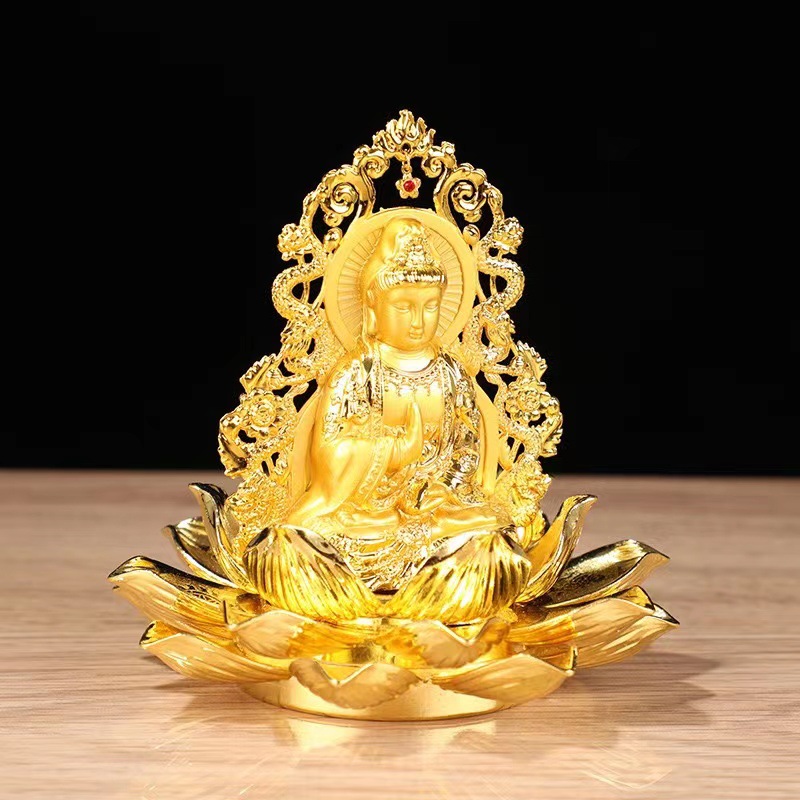 汽车摆件八宝观音莲花底座弥勒佛高端男士车用香水摆件车载装饰品