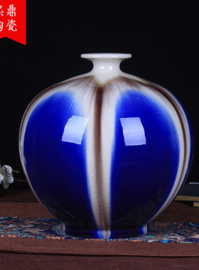 景德镇陶瓷工艺品 蓝釉裂纹釉石榴花瓶批发家居复古装饰摆件批发