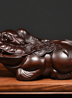 黑檀木雕刻貔貅摆件一对家居客厅玄关店铺装饰开业新居送礼工艺品