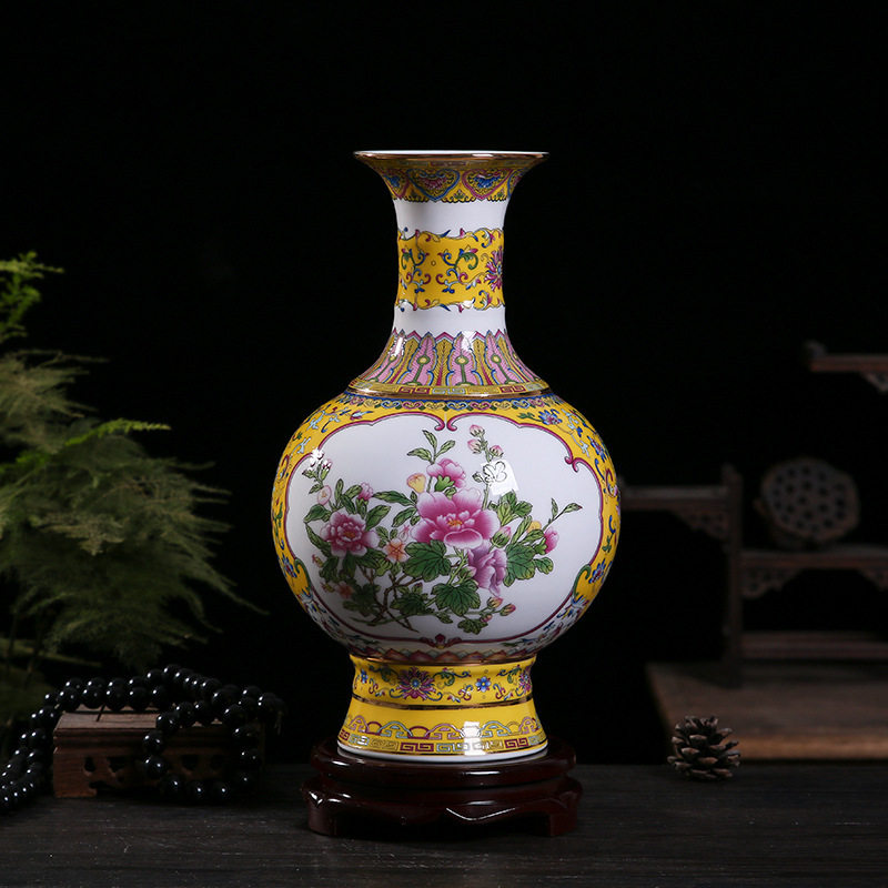 景德镇珐琅彩描金赏瓶 中式陶瓷仿古工艺品摆件 客厅公办家居瓷器