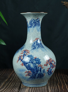 景德镇中式山水陶瓷花瓶青花釉里红家居瓷器摆件仿古装饰工艺品
