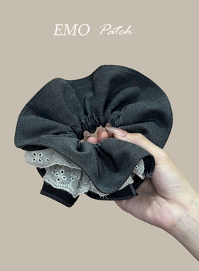 格雷系西装面料双层大肠发圈蕾丝头绳女灰色芭蕾风扎马尾皮筋发绳