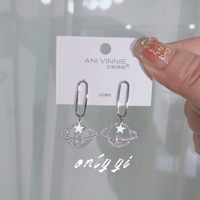 艾妮薇妮925银针锆石星球耳钉女韩国中长款小众气质百搭名媛耳环
