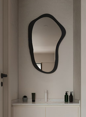 不规则黑色浴室镜异形智能化妆镜LED防雾卫生间艺术镜酒店可定制