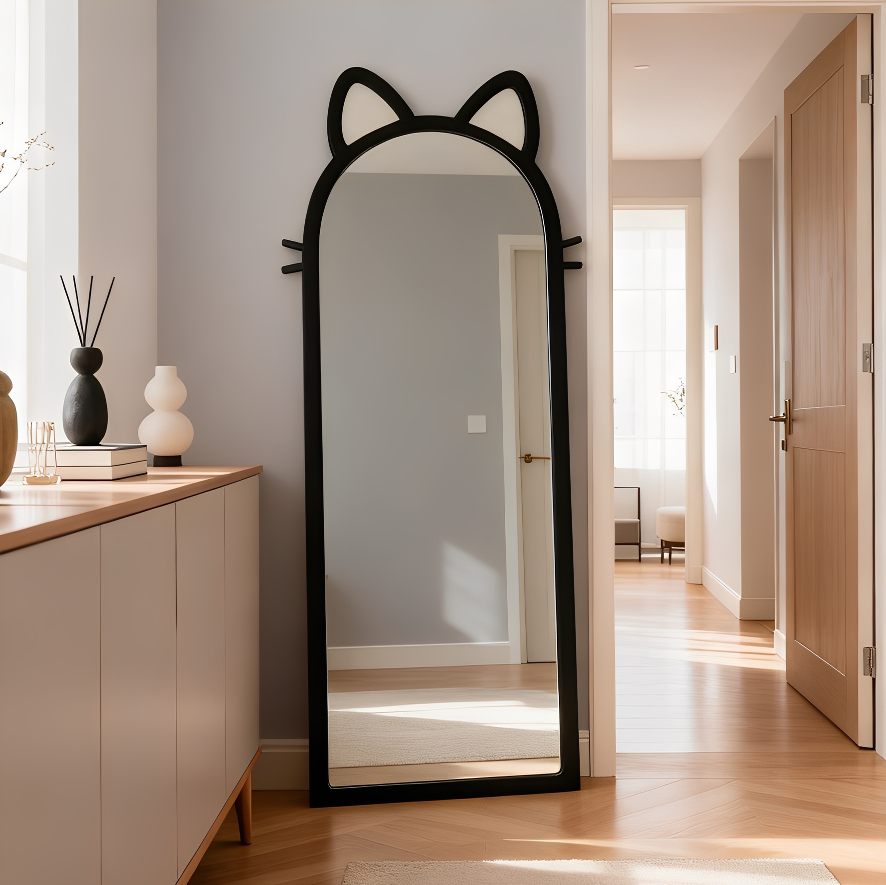 法式可爱猫耳造型全身镜穿衣镜子