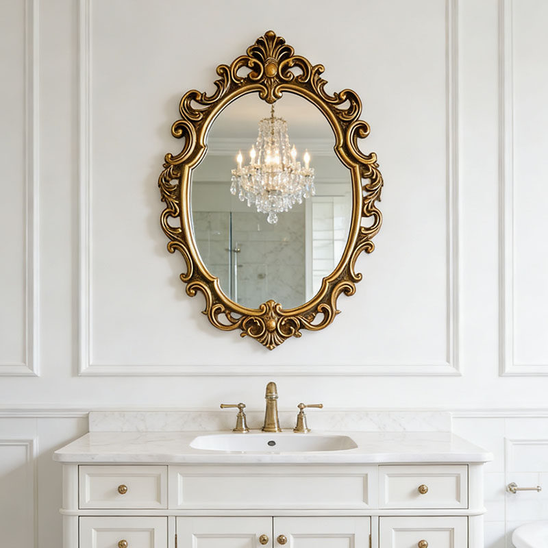 欧式卫生间带灯浴室镜法式复古壁挂化妆镜入户玄关壁炉雕花装饰镜,住宅家具,化妆镜,淘宝优惠券,粉丝福利购,淘宝优惠卷