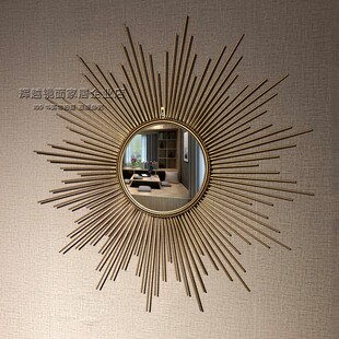 美式轻奢铁艺装饰镜玄关壁炉镜卧室美容镜卫浴梳妆镜道具镜可定做