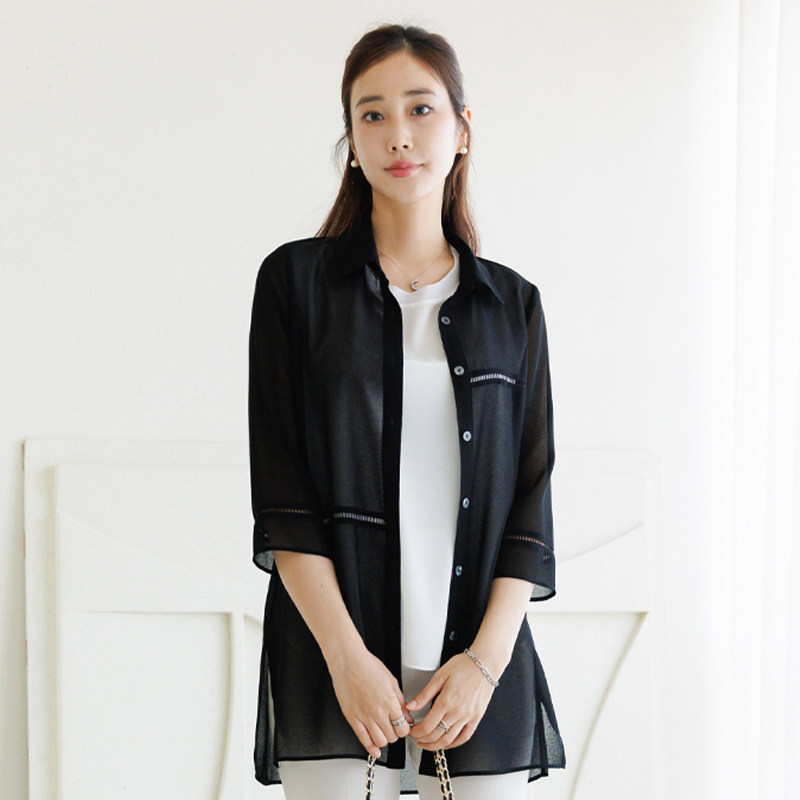 韩国妈妈装中老年人时尚七分袖夏季薄款新大码防嗮外套开衫小衫女