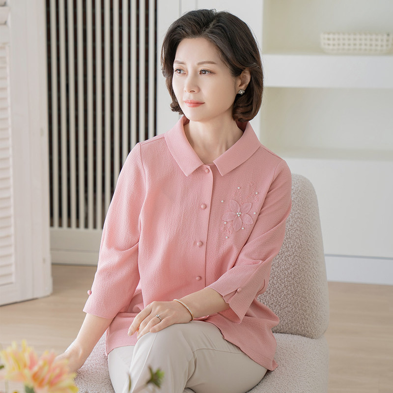 2025春季新款女装长袖衬衫女中老年女装
