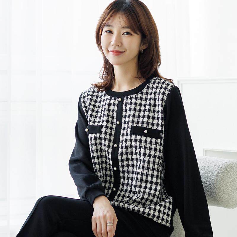 小香风长袖T恤中年妈妈加大码