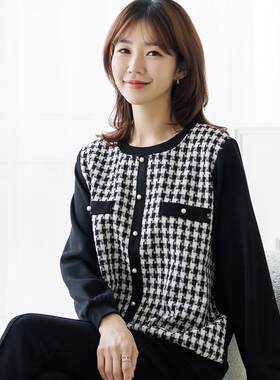 小香风长袖T恤中年妈妈加大码