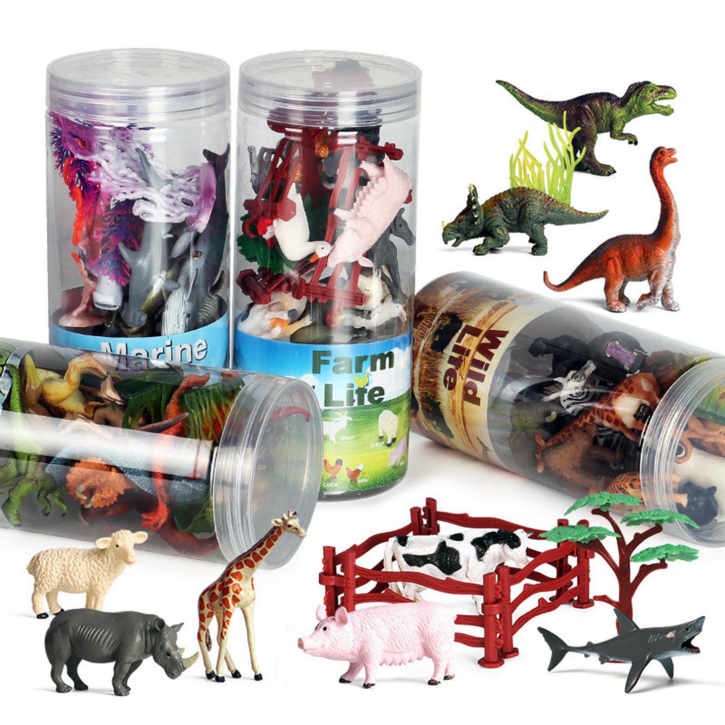 仿真动物玩具全套恐龙模型海洋动物摆件狮子老虎河马熊猫昆虫桶装
