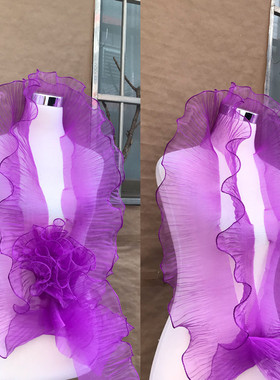 一米价宽13CM宽紫色荷叶花边波浪大花边百褶皱设计师花边辅料
