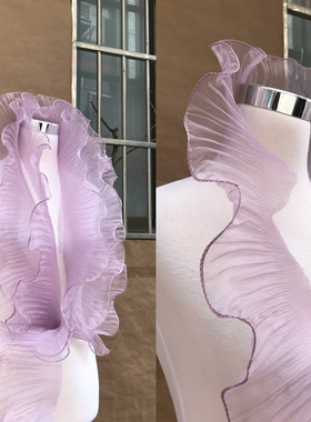 一米价宽13CM宽紫灰色荷叶花边波浪大花边百褶皱设计师花边辅料