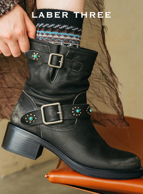 【张子枫同款】LABERTHREE 罗马学院民族风堆堆靴女复古时尚短靴