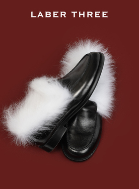 LABERTHREE2025冬季新品冰岛假日毛毛乐福鞋女时尚通勤一脚蹬单鞋