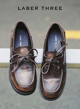 LABERTHREE MIU系风懒人一脚蹬蝴蝶结系带复古时尚擦色做旧乐福鞋