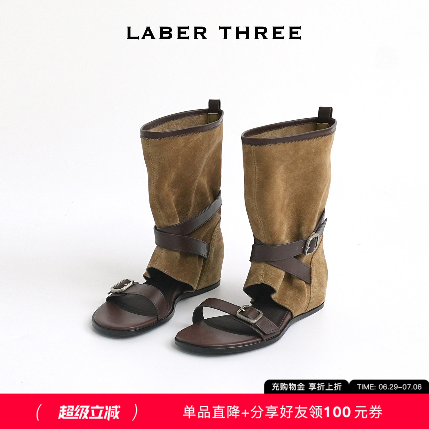 LABERTHREE转角巴黎绕带凉靴