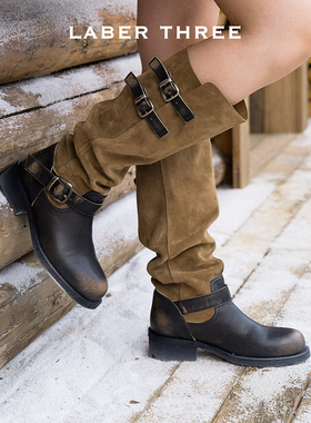 LABERTHREE25秋冬新品沙丘废土风绕带长靴都市酷感堆堆筒时尚靴子