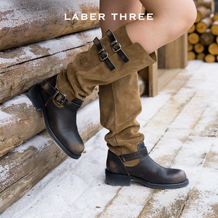 LABERTHREE秋冬新品沙丘废土风绕带长靴都市酷感堆堆筒时尚靴子女