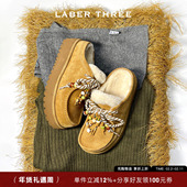 LABERTHREE 鞠婧祎同款 串珠厚底袋鼠博肯拖一脚蹬百搭舒适毛毛拖