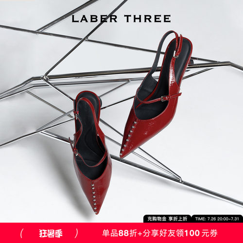 LABERTHREE铆钉艺术后空绊带凉鞋