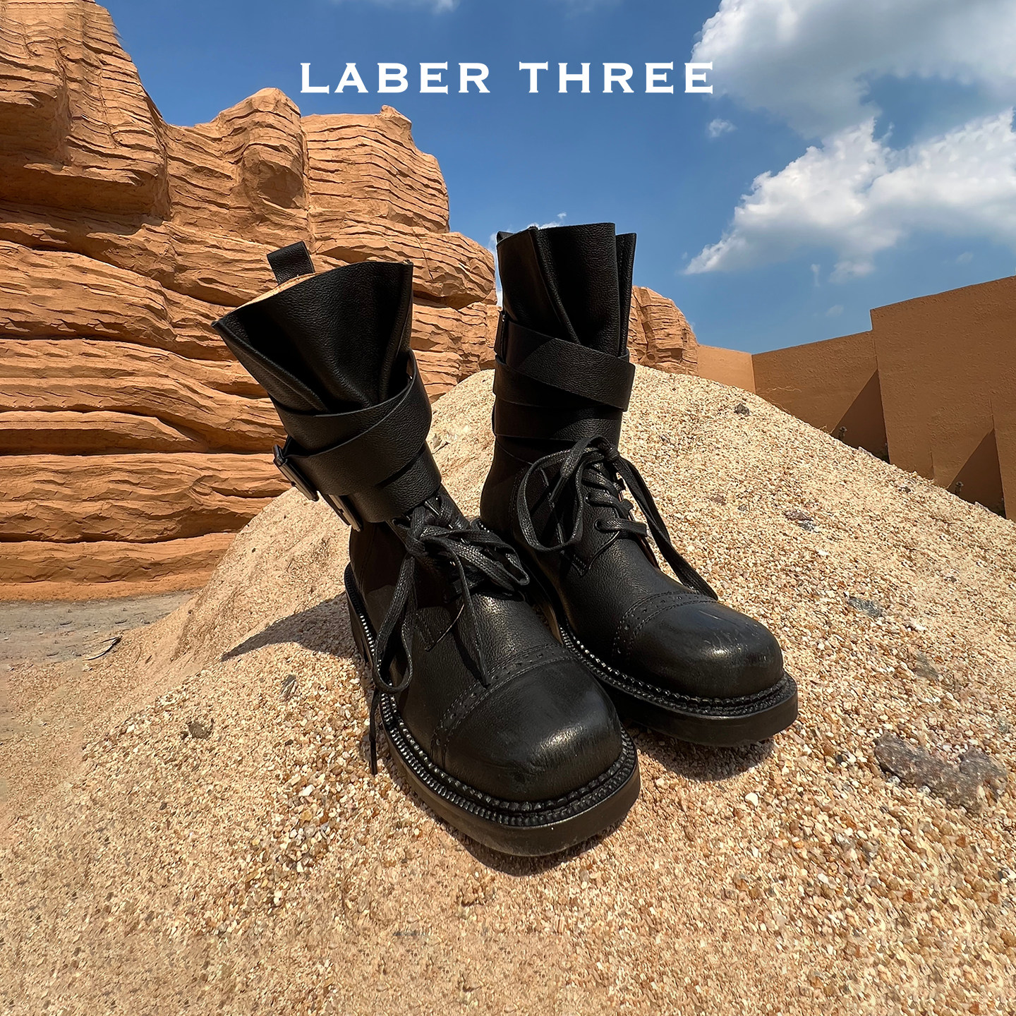 牛皮搭扣复古擦色机车靴