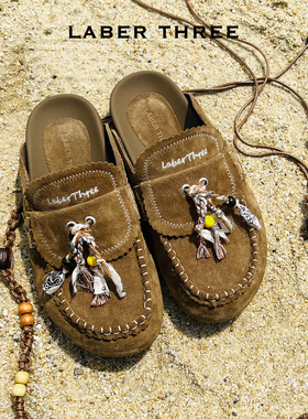 LABERTHREE 25秋季新品午逅漫步绳编勃肯鞋流苏拖休闲外穿一脚蹬