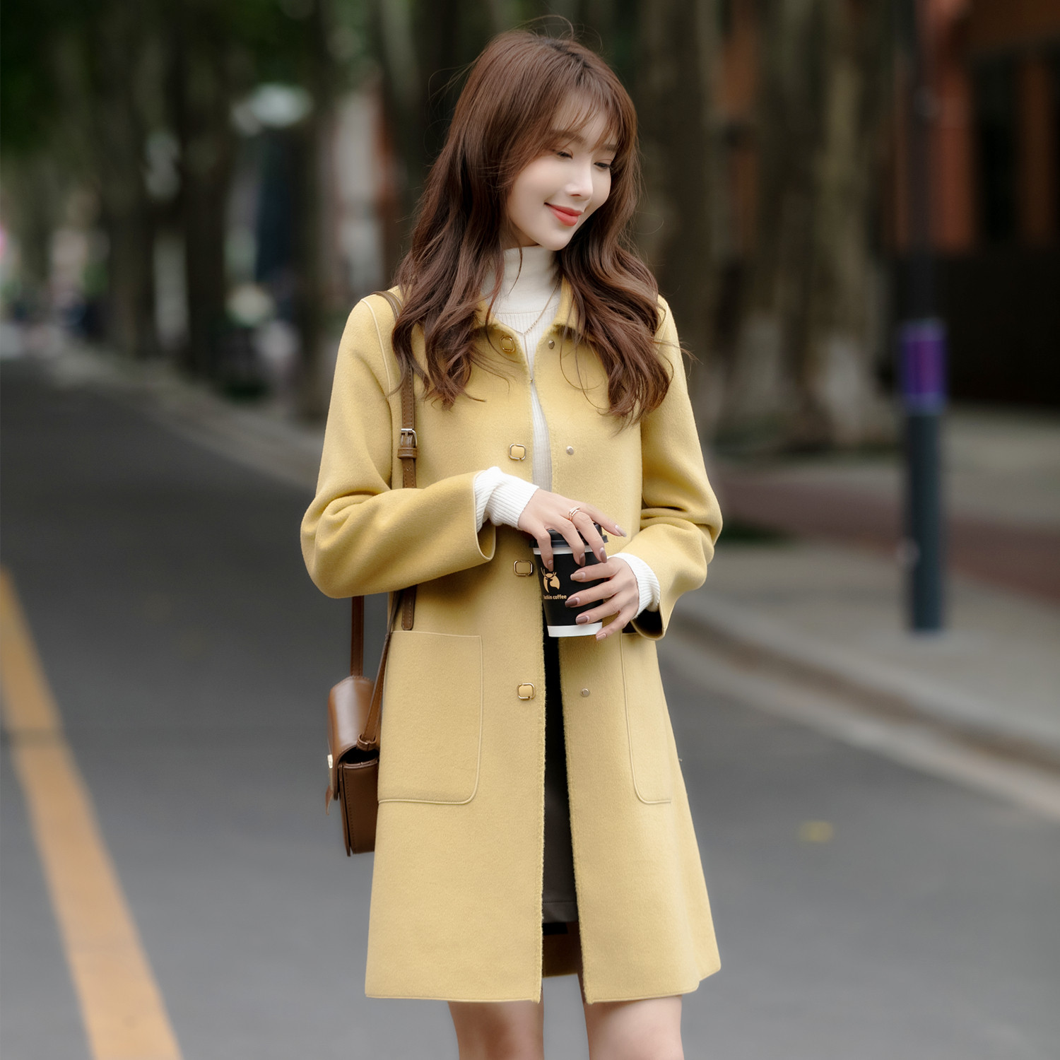 春秋薄款式双面呢羊绒大衣女外套