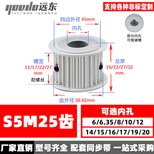无台S5M25齿两面平25S5M同步轮齿外径38.83槽宽11/17/22/27皮带轮