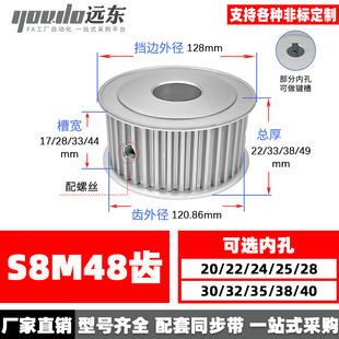 S8M48齿两面平无台同步轮AF 48S8M高扭矩同步皮带轮宽33/44