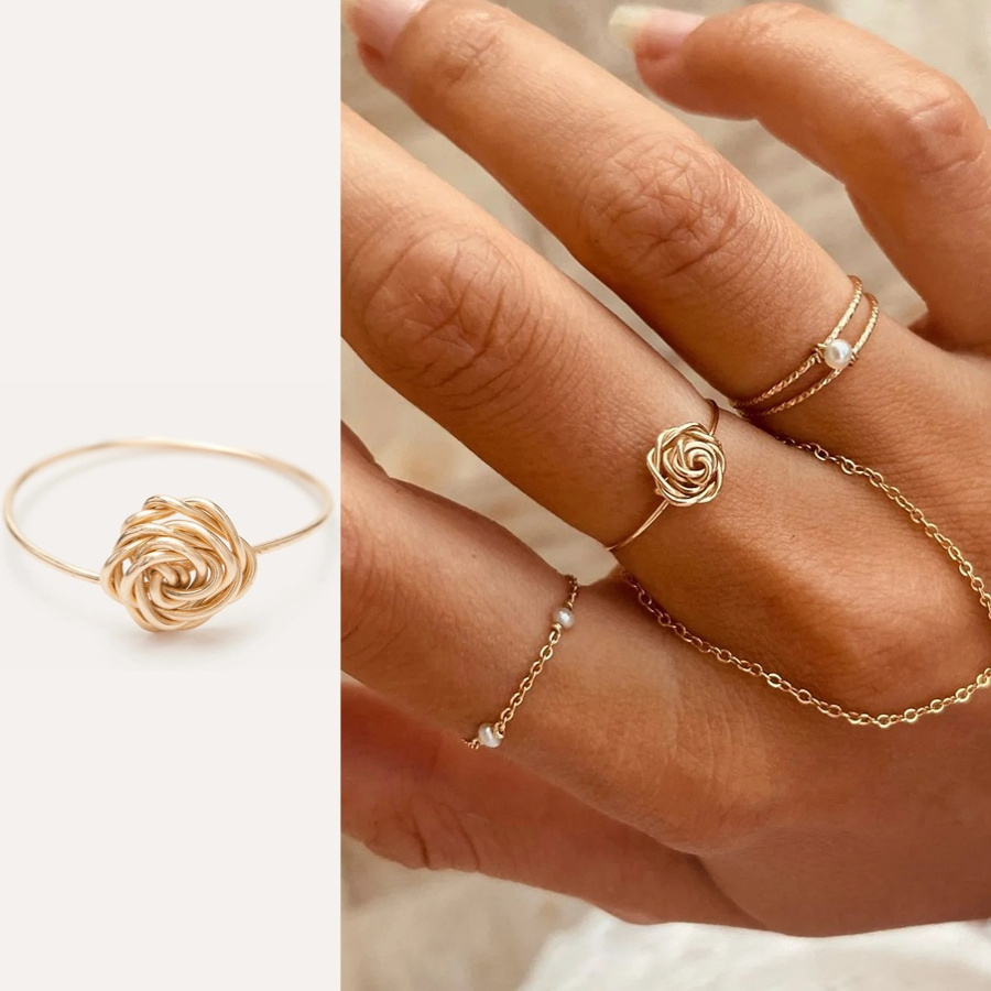 玫瑰花戒指极细14K注金闭口精致气质食指环百搭花朵尾戒不掉色