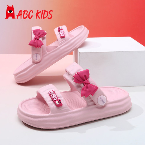Abckids玫粉蝴蝶结夏季凉拖鞋