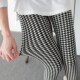 小脚裤 女弹力修身 九分 牛奶丝黑白千鸟格印花薄打底裤 春季