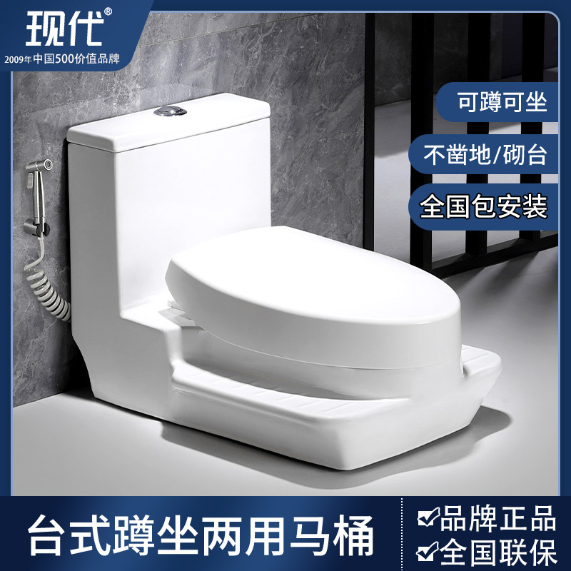 现代蹲坐两用蹲便器一体式蹲坑免挖坑双用卫生间免下沉二合一马桶
