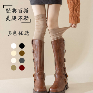 美拉德废土风长筒骑士靴蕾丝堆堆袜防滑纯色拼接长筒袜过膝大腿袜