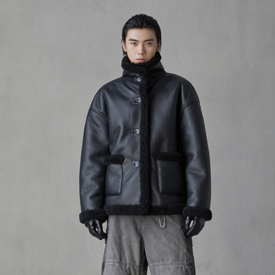 亨佰仕羽绒羊羔毛皮衣夹克机车服