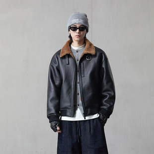 立领皮毛一体内里澳毛皮衣夹克外套男 时尚 hebbles2025冬装 新款