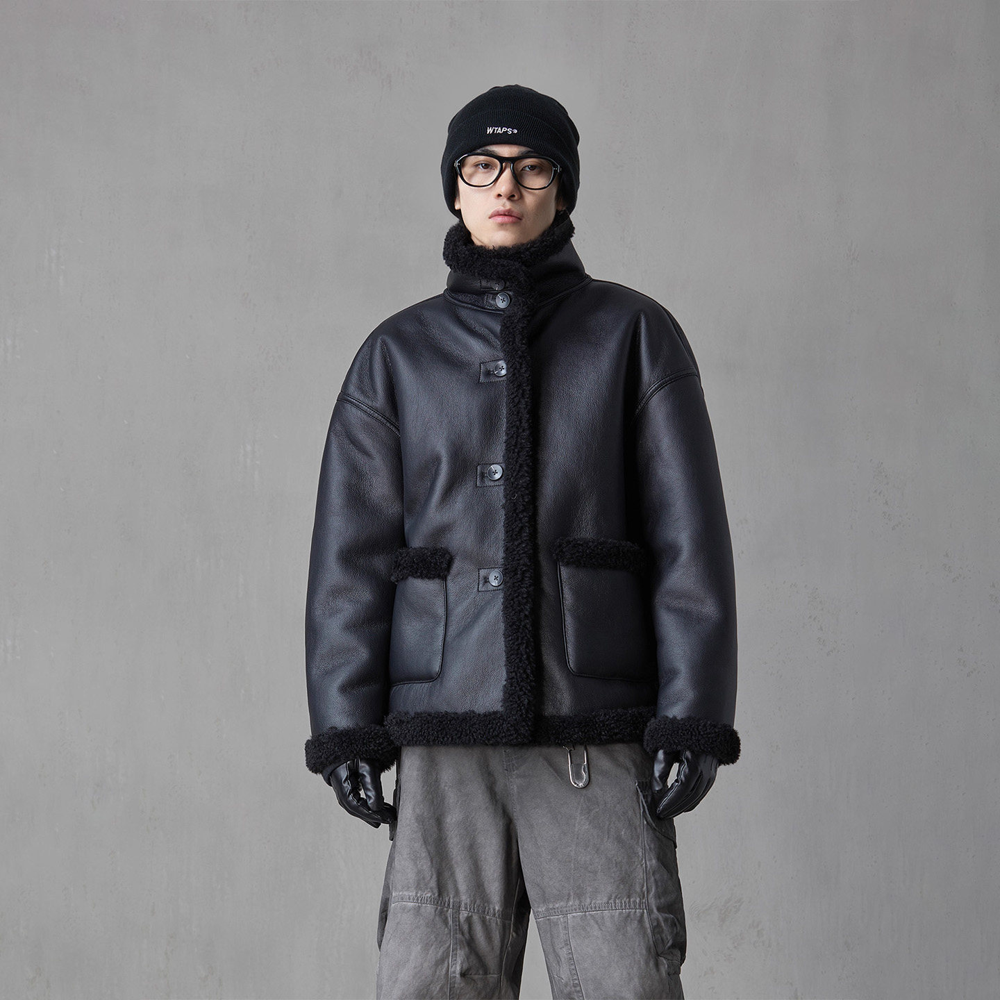 hebbles25新款冬季羽绒羊羔毛皮毛一体夹克外套宽松棉袄机车服男