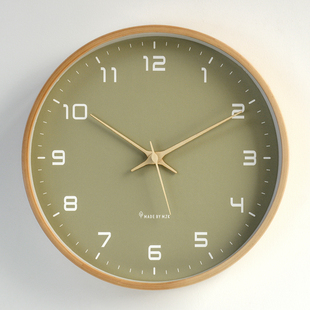 MJK北欧客厅挂钟绿色简约木质创意静音时尚 钟表家用时钟摆件挂表