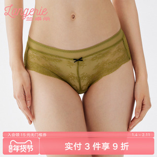 兰卓丽内裤女纯棉底裆中低腰平角裤性感蕾丝短裤透气无痕小裤女