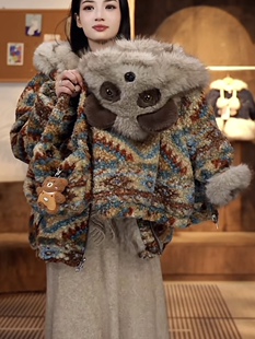 2026新冬款男女童洋气时尚加厚外套彩虹熊卡通加厚加绒保暖草草服