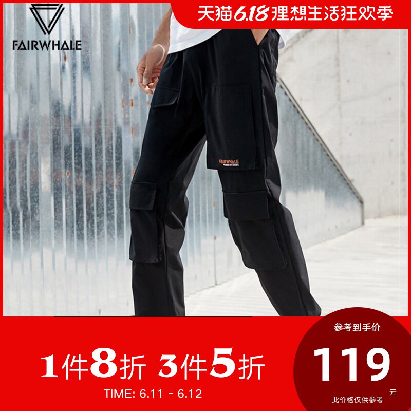 马克华菲裤子男2019夏季新款工装裤男束脚宽松薄款潮牌韩版抽绳